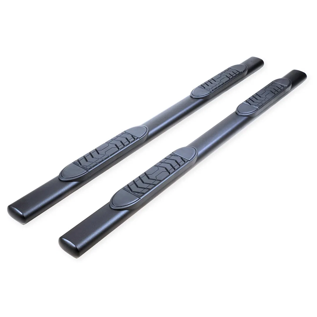 A7101T – TRAILFX Nerf Bar, With Step Pads With Bed Step 5 Inch Oval Straight Powder Coated Black Steel Without End Ca...
